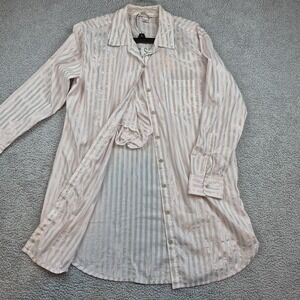 Victoria's Secret 2 Piece Sleep Shirt & Shorts Large Pink White Metallic Stripe